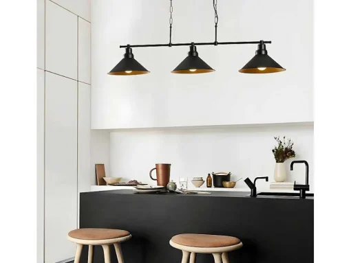 Candeeiro De Teto Industrial Em Metal Com 3 Abajures De C. 108 X A. 55 Cm Cor Preto - Sivani