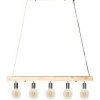 Candeeiro De Teto Viga De Madeira 5 Lampadas Estilo Industrial Madeira E Metal - A. 17,5 X C.100 Cm - Natural E Preto - Julbo