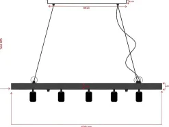 Candeeiro De Teto Viga De Madeira 5 Lampadas Estilo Industrial Madeira E Metal - A. 17,5 X C.100 Cm - Natural E Preto - Julbo