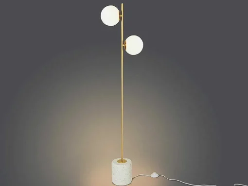Candeeiro Estilo Vintage Orea - Base Em Terrazzo - 33X15X146 Cm - Branco E Dourado