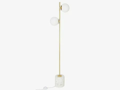 Candeeiro Estilo Vintage Orea - Base Em Terrazzo - 33X15X146 Cm - Branco E Dourado
