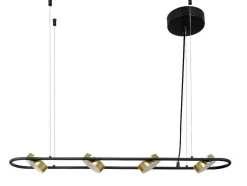 Candeeiro Suspenso Com Leds Metal E Aluminio, 4 Focos, L85 Cm Preto E Dourado - Grimbsy