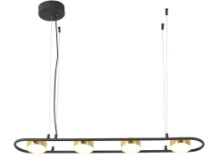 Candeeiro Suspenso Com Leds Metal E Aluminio, 4 Focos, L85 Cm Preto E Dourado - Grimbsy