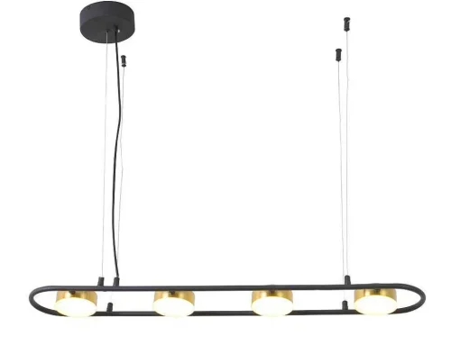Candeeiro Suspenso Com Leds Metal E Aluminio, 4 Focos, L85 Cm Preto E Dourado - Grimbsy