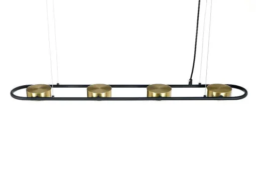 Candeeiro Suspenso Com Leds Metal E Aluminio, 4 Focos, L85 Cm Preto E Dourado - Grimbsy