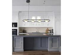 Candeeiro Suspenso Com Leds Metal E Aluminio, 4 Focos, L85 Cm Preto E Dourado - Grimbsy