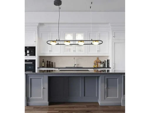 Candeeiro Suspenso Com Leds Metal E Aluminio, 4 Focos, L85 Cm Preto E Dourado - Grimbsy