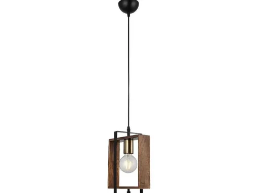 Candeeiro Suspenso Lecco, Dourado, Preto, Madeira, 14 X 22 X 82 Cm, Epikasa