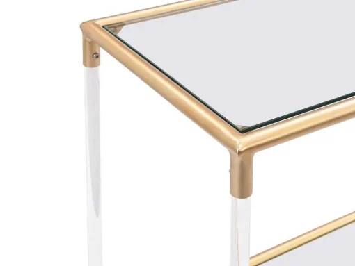 Carrinho De Cozinha Com Rodas Tampo Duplo Em Vidro Temperado E Metal Transparente E Dourado - Orula
