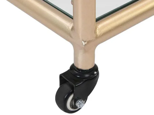 Carrinho De Cozinha Com Rodas Tampo Duplo Em Vidro Temperado E Metal Transparente E Dourado - Orula