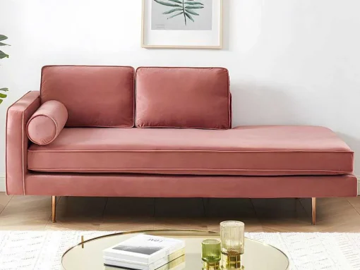 Chaise-Longue Direita Em Veludo Kahel Cor-De-Rosa Velho