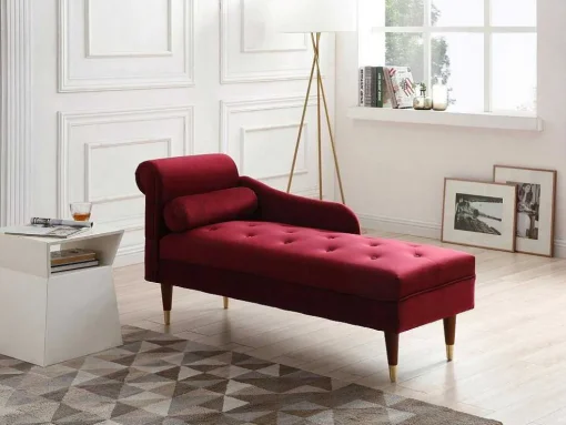 Chaise-Longue Direita Em Veludo Bordeaux - Umari
