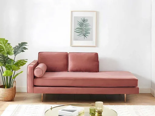 Chaise-Longue Direita Em Veludo Kahel Cor-De-Rosa Velho