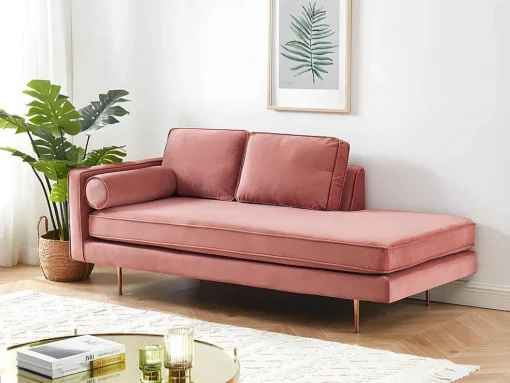 Chaise-Longue Direita Em Veludo Kahel Cor-De-Rosa Velho