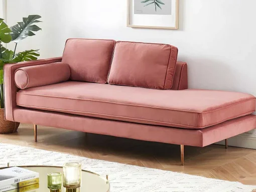 Chaise-Longue Direita Em Veludo Kahel Cor-De-Rosa Velho
