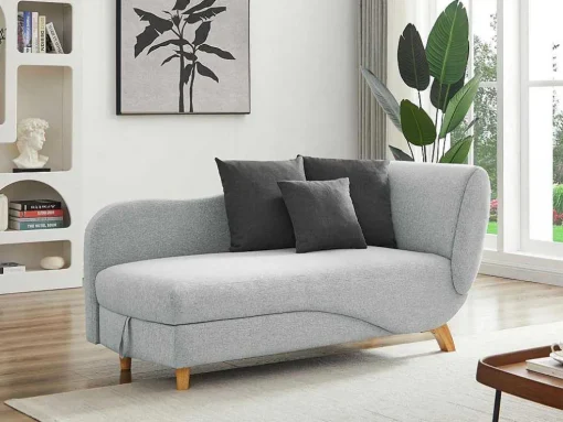 Chaise-Longue Esquerda Convertivel Em Tecido Cinza-Claro Com Espaco De Arrumação - Penelope