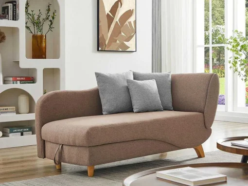 Chaise-Longue Esquerda Convertivel Em Tecido Castanho Com Espaco De Arrumação - Penelope