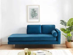 Chaise-Longue Esquerda Em Veludo Kahel - Azul-Escerdeado