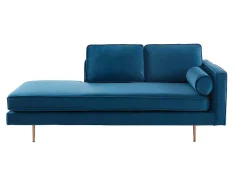 Chaise-Longue Esquerda Em Veludo Kahel - Azul-Escerdeado