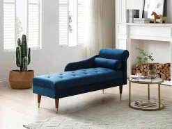Chaise-Longue Esquerda Em Veludo Azul-Esverdeado - Umari