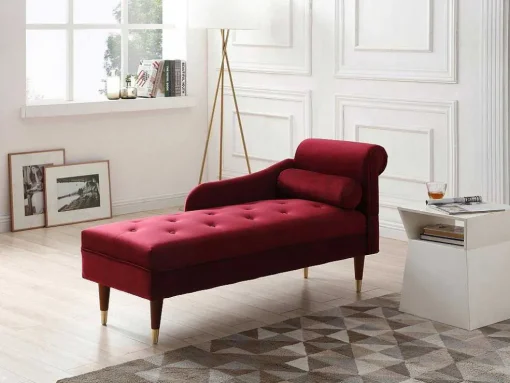 Chaise-Longue Esquerda Em Veludo Bordeaux - Umari