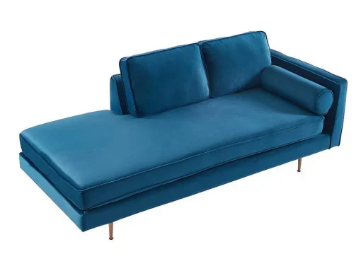 Chaise-Longue Esquerda Em Veludo Kahel - Azul-Escerdeado