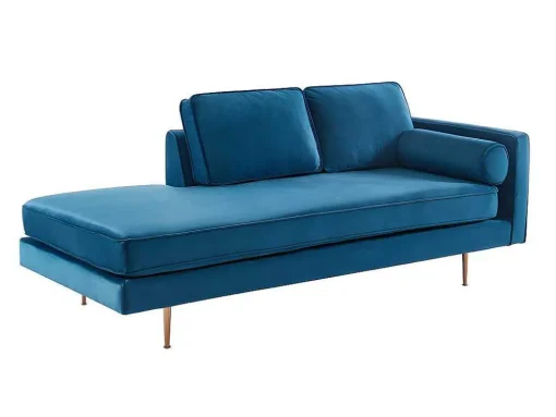 Chaise-Longue Esquerda Em Veludo Kahel - Azul-Escerdeado