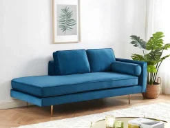 Chaise-Longue Esquerda Em Veludo Kahel - Azul-Escerdeado