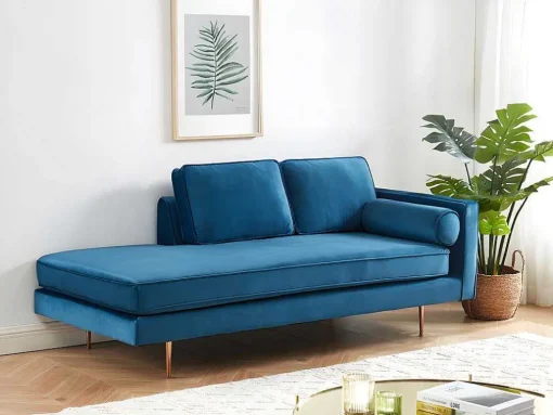 Chaise-Longue Esquerda Em Veludo Kahel - Azul-Escerdeado