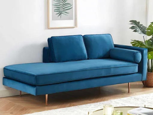 Chaise-Longue Esquerda Em Veludo Kahel - Azul-Escerdeado