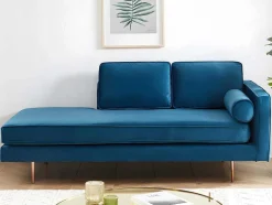 Chaise-Longue Esquerda Em Veludo Kahel - Azul-Escerdeado