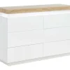 Cómoda 6 Gavetas - Mdf Lacado - Com Leds - Cor: Branco E Carvalho - Halo Ii -