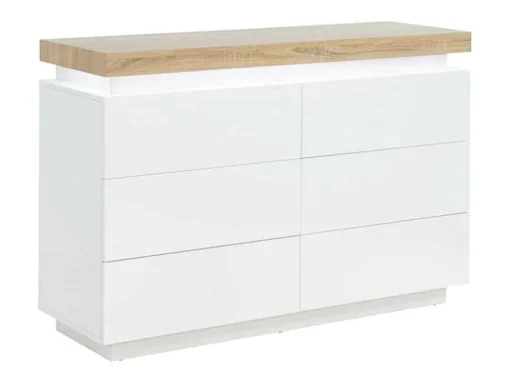 Cómoda 6 Gavetas - Mdf Lacado - Com Leds - Cor: Branco E Carvalho - Halo Ii -