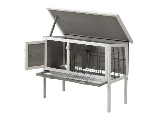 Coelheira De Madeira Para Coelhos E Roedores C91 X L45 X A70 Cm Branco E Cinza - Lapius
