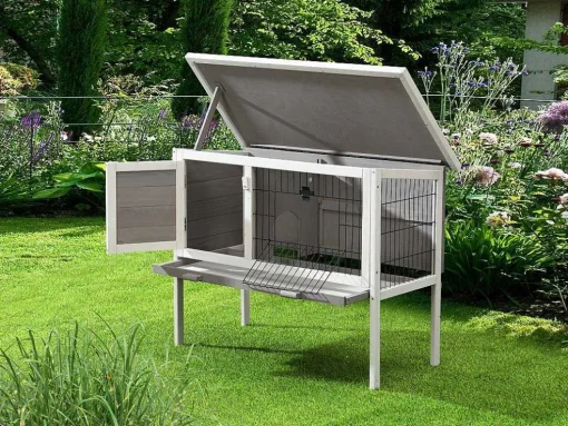 Coelheira De Madeira Para Coelhos E Roedores C91 X L45 X A70 Cm Branco E Cinza - Lapius