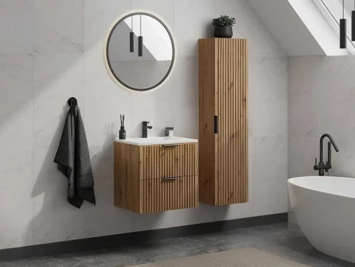 Coluna De Casa De Banho Suspensa Estriada Natural Claro A140 Cm - Zevara