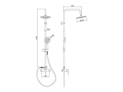 Coluna De Duche Aita Em Aco Inoxidavel Preto Mate - 127 Cm