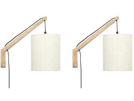 Conjunto De 2 Apliques De Parede Estilo Escandinavo D. 35 X A. 48 Cm Madeira E Tecido Natural E Bege - Paliana