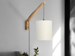 Conjunto De 2 Apliques De Parede Estilo Escandinavo D. 35 X A. 48 Cm Madeira E Tecido Natural E Bege - Paliana