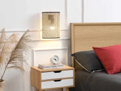 Conjunto De 2 Apliques De Parede Empalhados Estilo Etnico Ferro E Rotim A. 30 Cm, Preto E Natural - Neirobi