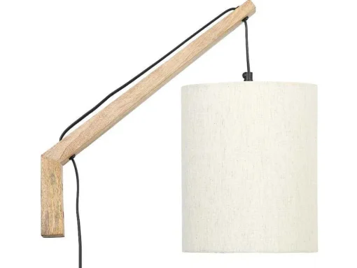 Conjunto De 2 Apliques De Parede Estilo Escandinavo D. 35 X A. 48 Cm Madeira E Tecido Natural E Bege - Paliana