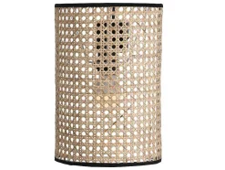 Conjunto De 2 Apliques De Parede Empalhados Estilo Etnico Ferro E Rotim A. 30 Cm, Preto E Natural - Neirobi