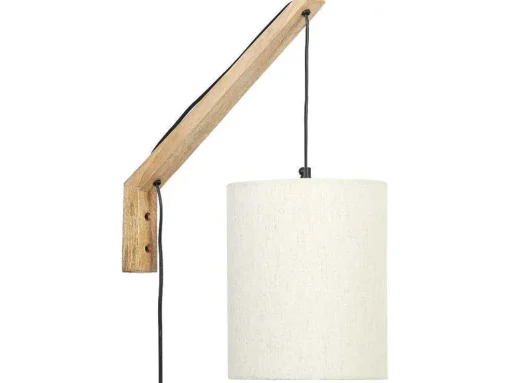 Conjunto De 2 Apliques De Parede Estilo Escandinavo D. 35 X A. 48 Cm Madeira E Tecido Natural E Bege - Paliana