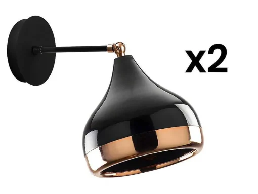 Conjunto De 2 Apliques Em Metal Com Abajur Orientavel De D. 17 X A. 28 Cm Cor Preto E Acobreado - Yildo