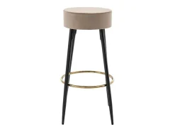 Conjunto De 2 Bancos Altos Veludo E Aco Preto, Bege E Dourado - Belinio I