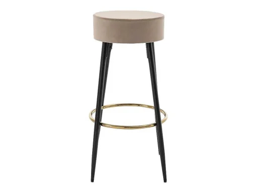 Conjunto De 2 Bancos Altos Veludo E Aco Preto, Bege E Dourado - Belinio I