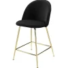 Conjunto De 2 Bancos Altos Em Veludo E Metal Dourado Cor Preto - Melbourne