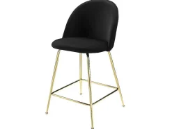 Conjunto De 2 Bancos Altos Em Veludo E Metal Dourado Cor Preto - Melbourne