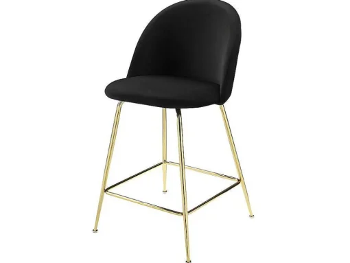 Conjunto De 2 Bancos Altos Em Veludo E Metal Dourado Cor Preto - Melbourne