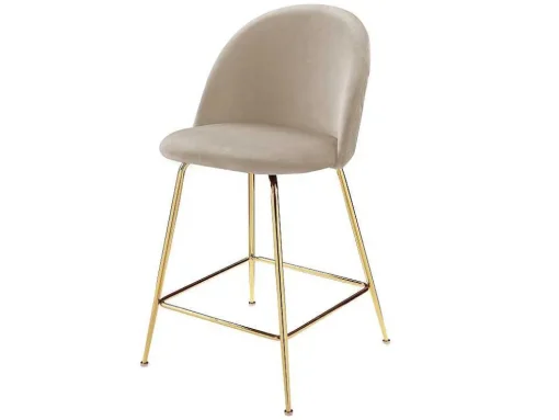 Conjunto De 2 Bancos Altos Em Veludo E Metal Dourado Cor Bege - Melbourne